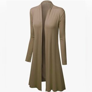 Women's Solid Long Sleeve Open Front Long Cardigan